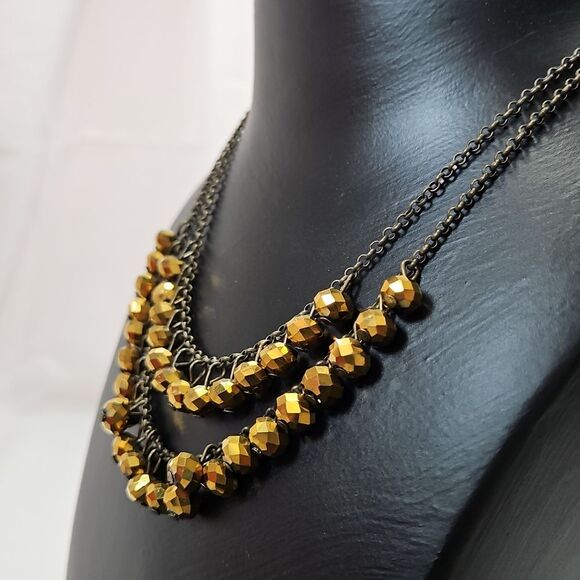 Double Strand Gold Glass Bead Necklace - Picture 5 of 6
